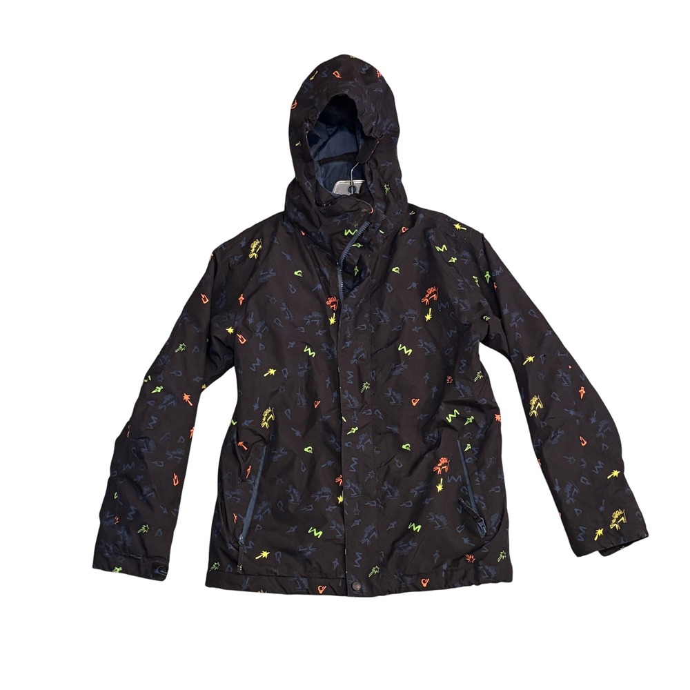 Quiksilver Boys Snowboard Jacket Black Neon Print EQBTJ03002 Size Large 14